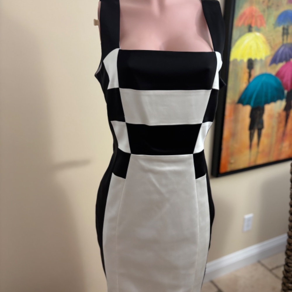 Black and White Satin Cocktail Sheath Cocktail Dress by JAX size 16